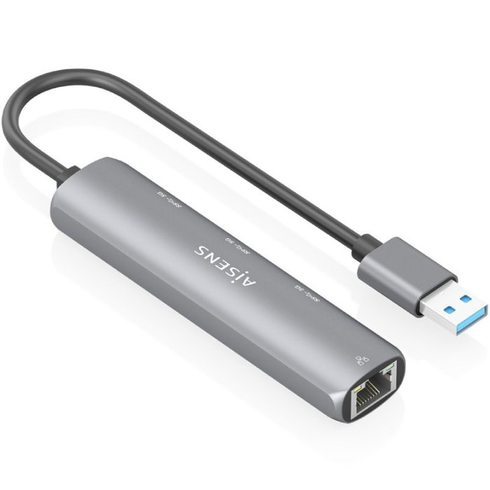 Aisens USB-A Docking Station con Ethernet Gigabit y 3 puertos USB-A, Gris